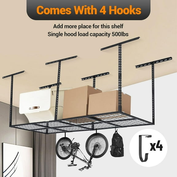 Huloretions Overhead Garage Storage Rack, Garage Storage Organization Systerm, Heavy Duty Metal Garage Ceiling Storage Racks, Garage Ceiling Storage Racks 48'' * 36'', Adjustable Cold Rolled Steel Rac
