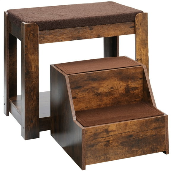 Huloretions Pet Window Perch with Stairs, Pet Bunk Bed with Removable Step for Dogs and Cats, Multi-Level Bed Window Perch Seat Platform