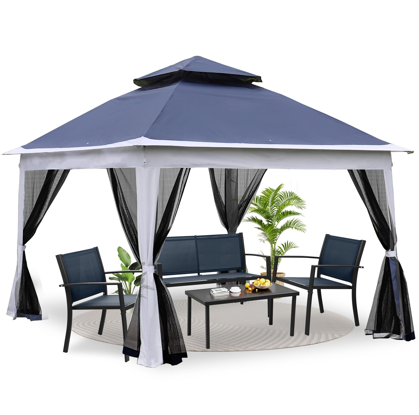 Huloretions Pop Up Gazebo Canopy,11x11FT Outdoor Gazebo Waterproof ...