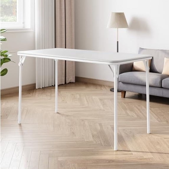 Huloretions Portable Folding Table,Indoor Outdoor Folding Dining Table,Rectangle Card Table With Sturdy Metal Frame,PU Leather Upholstered Foldable Table For Dining Room Office Camping