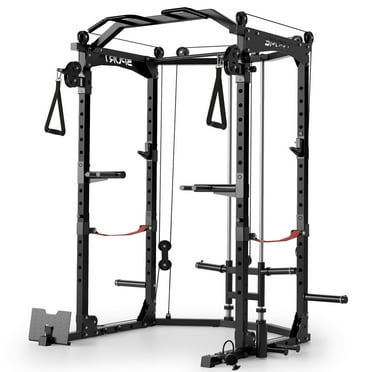 Huloretions Power Cage, Multi-Functional Power Cage with Pulldown Pulley System and More Training Attachment, Workout Cage for Home Gym