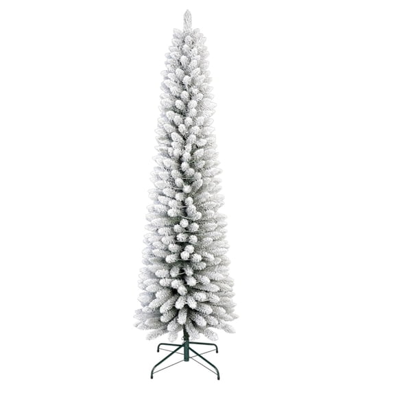 Huloretions Pre-Lit Snow Flocked Artificial Hinged Slim Pencil Christmas Tree,Flocked Pencil Spruce Tree,Home Decoration for Xmas Holiday