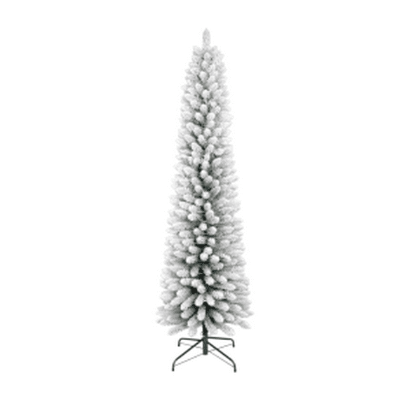 Huloretions Pre-Lit Snow Flocked Artificial Hinged Slim Pencil Christmas Tree,Flocked Pencil Spruce Tree,Home Decoration for Xmas Holiday
