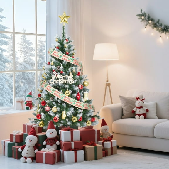 Huloretions Prelit Christmas Tree,Artificial Christmas Tree with Foldable Stand and Hinged Branch,Switch Foot Pedal,PVC Holiday Trees for Xmas Party Decoration