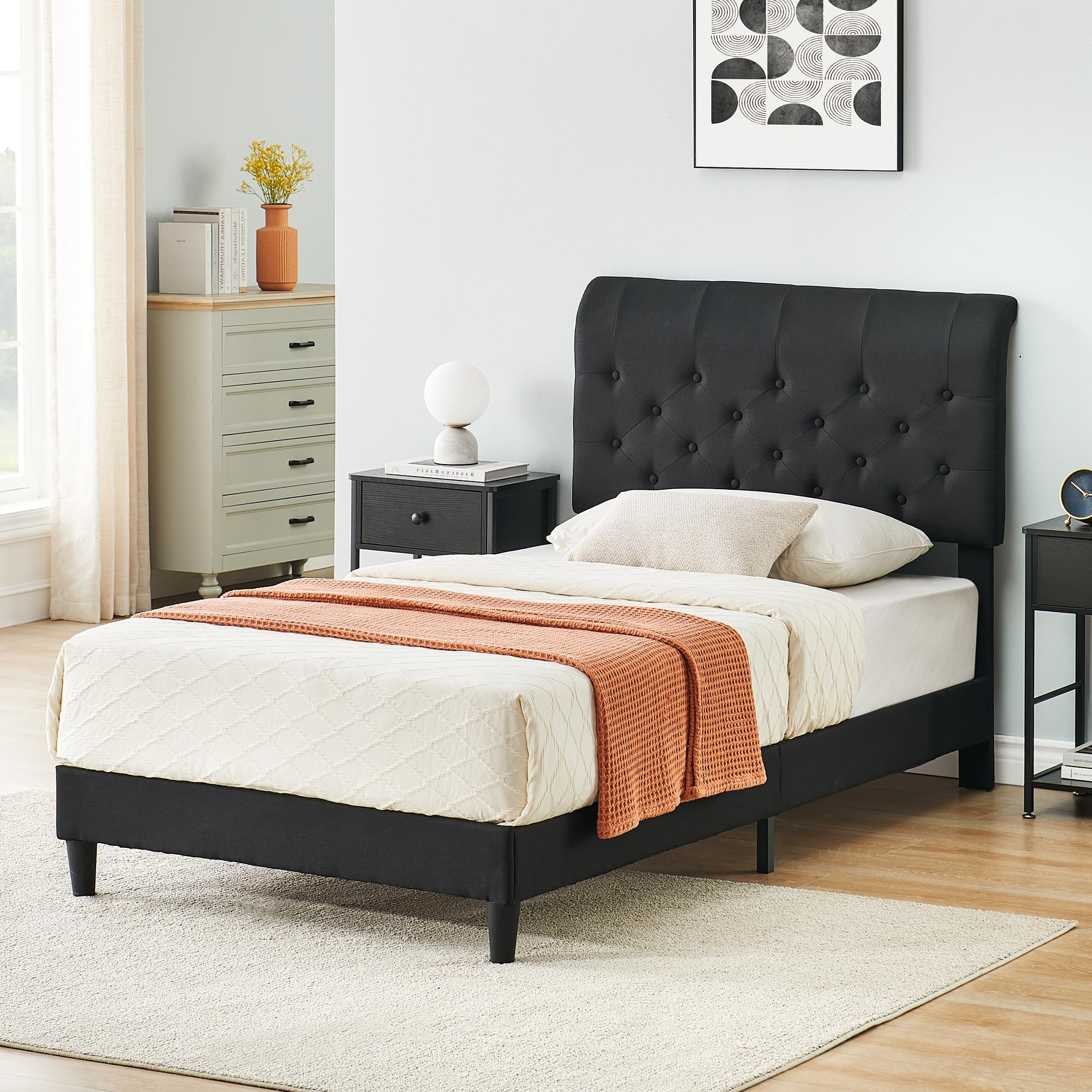 Huloretions Queen Size Bed Frame With Adjustable Headboard Fabric