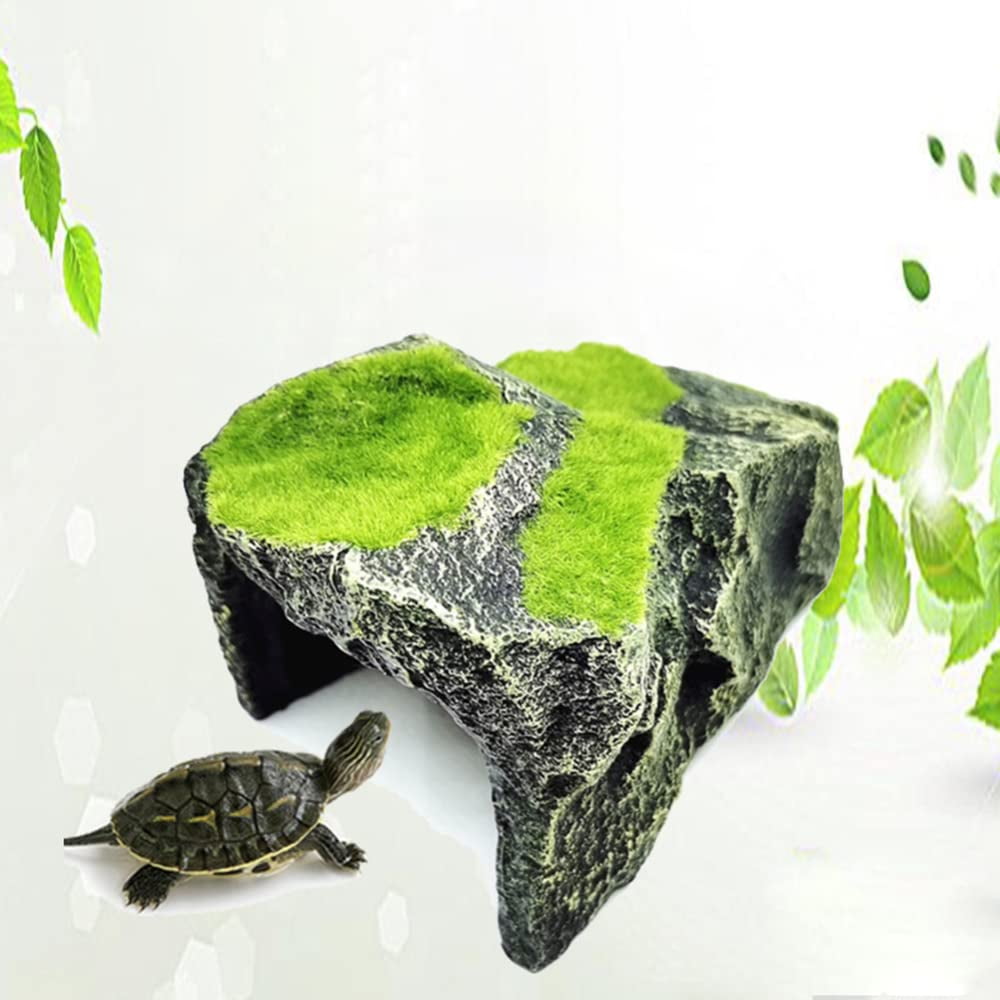 Huloretions Reptile Hide, Resin Simulation Rock Hide Cave with Moss