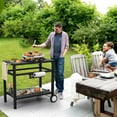 thumbnail image 1 of Huloretions Rolling Dining Table,Dining Cart Table with Double-Shelf,Movable Stainless Steel Flattop Worktable, Hooks, Side Handle, Multifunctional,Outdoor Garden Patio BBQ Kitchen Food Prep Table Ca, 1 of 8