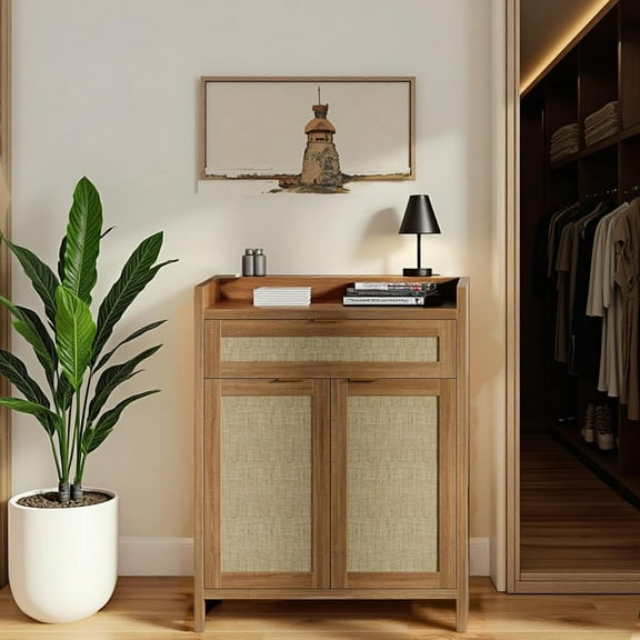 Huloretions Shoe Cabinet Storage with Shelves,Narrow Hidden Shoes Organizer Cabinet for Entryway,Freestanding Shoe Rack Cabinet,5-Tiers Rattan Shoe Storage Cabinet for Living Room