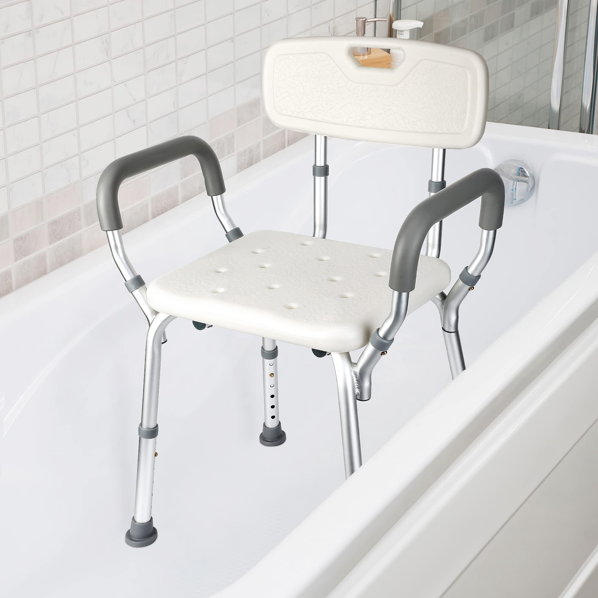 Huloretions Shower Chair Seat with Padded Armrests and Back, Adjustable ...