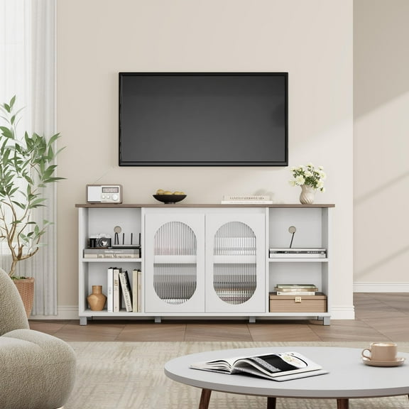 Huloretions TV Stand for 70 Inch,Entertainment Center with Storage Shelves,TV Media Console Table with Glass Doors,Media Console Cabinet TV Media Console Table for Living Room,Bedroom