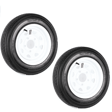 Huloretions Trailer Tires,4.80-8 4.80x8 480-8 4.80-8 Trailer Tires with 8'' Rims, 5 Lug on 4'', White Spoke Wheel Load Range C, 6PR Set of 2