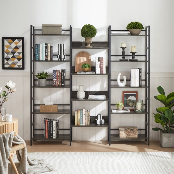 Huloretions Triple 5 Tier Bookshelf,Bookcase with 14 Open Display Shelves,Wide Book Shelf Book Case for Home & Office