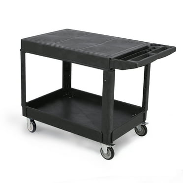 Huloretions Utility Service Cart Flat top,550 LBS Heavy Duty Rolling Utility Cart With 360°Swivel Wheels,2 Shelves Work Cart Ergonomic Storage Handle For Warehouse Garage