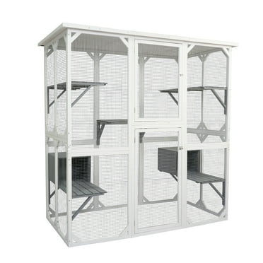 Huloretions Wooden Cat Catio Outdoor, Cat Run Large Cat Enclosure, Cat House Outdoor for Mulitiple Cats Walk in Cat Cage with Tarp Roof