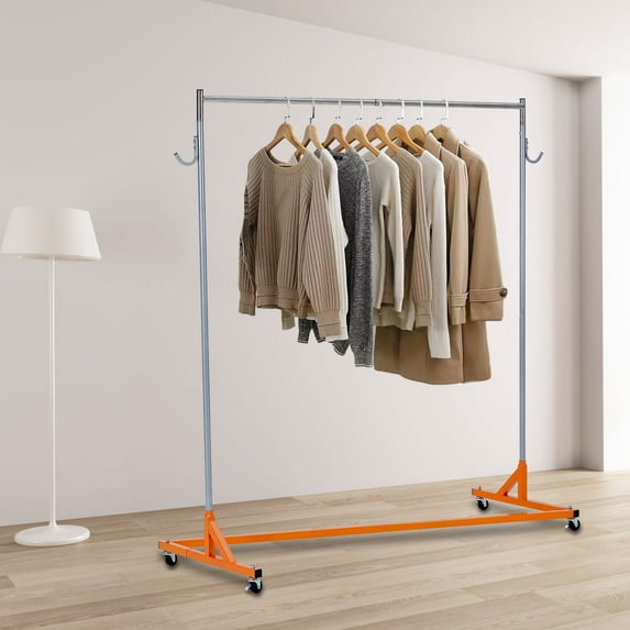 Huloretions Z Rack, Industrial Grade Z Base Garment Rack, 220 LBS Portable Rolling Clothes Rack, Heavy Duty Garment Rack with Nesting Base, 63'' Length Commercial Clothing Rack, Portable Rolling Cloth