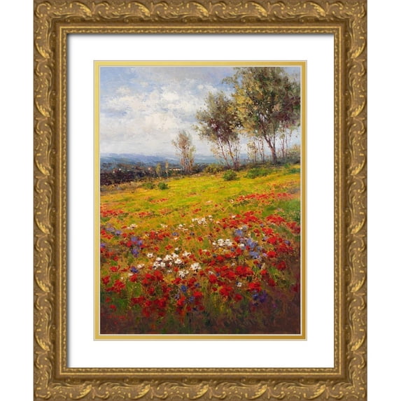 Hulsey 12x14 Gold Ornate Wood Framed with Double Matting Museum Art Print Titled - Wildflower Hillside