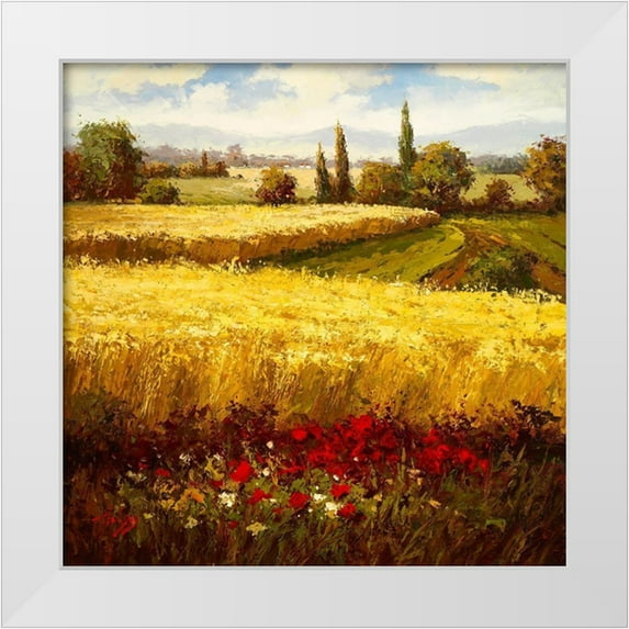 Hulsey 15x15 White Modern Wood Framed Museum Art Print Titled - Wheat Fields and Roses