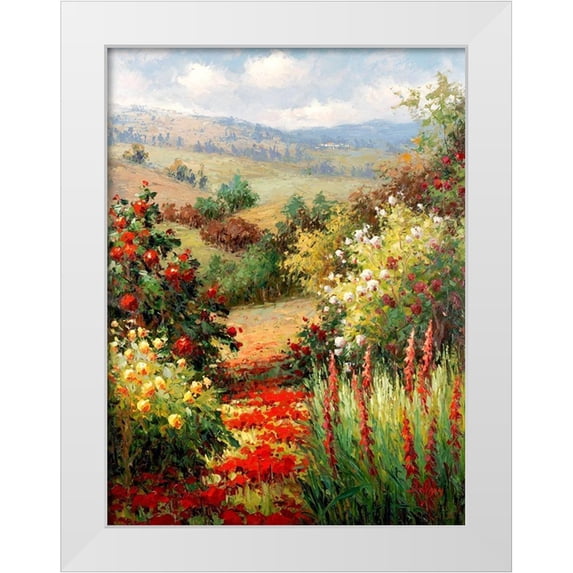 Hulsey 15x18 White Modern Wood Framed Museum Art Print Titled - Wild Roses On the Hillside