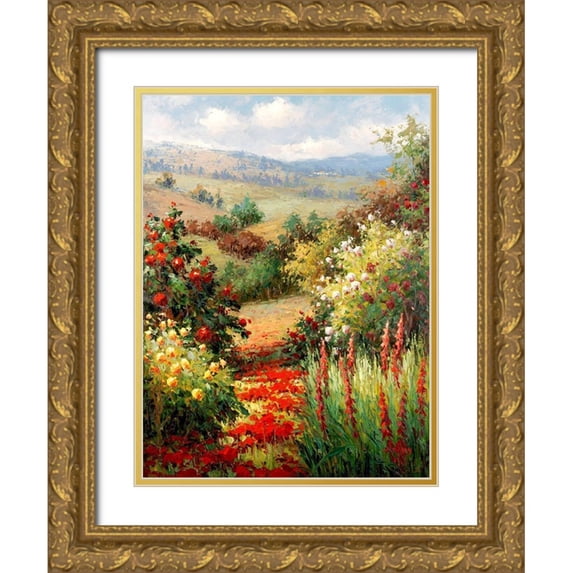 Hulsey 19x24 Gold Ornate Wood Framed with Double Matting Museum Art Print Titled - Wild Roses On the Hillside