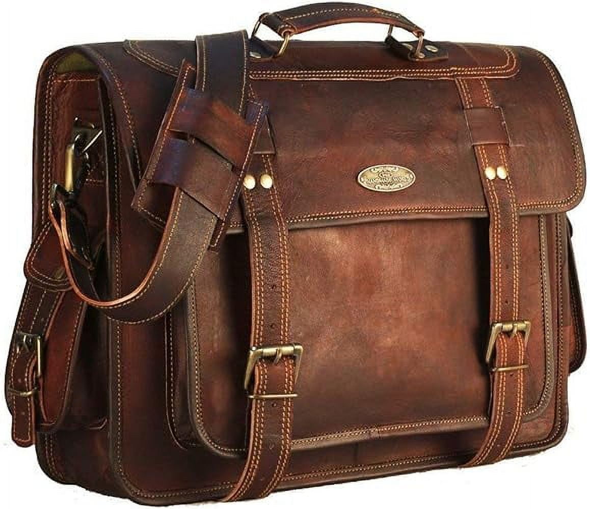  HULSH Handmade 16 Inch Brown Leather Backpack For Men