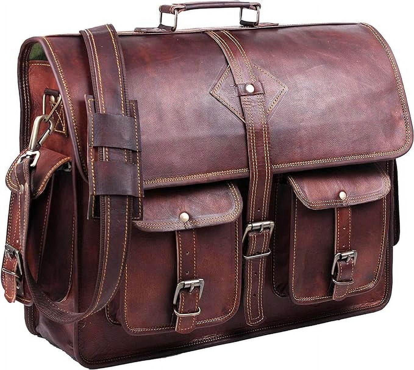 Hulsh Vintage Leather Laptop Bag for Men Full Grain Large Leather ...