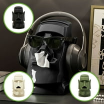 Hulucky Multi-Function Tissue Box Holder with Headphone Stand and Sunglasses Rack, Built-in Spring Dispenser, Large Capacity Desktop Organizer for Storage/Organization(Black)