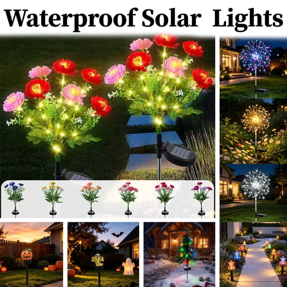 Hulucky Outdoor Solar Lights, 27.56in 200LED Waterproof Garden Lights Decor for Outside Fireworks Lights Solar Powered for Yard, Patio, Pathway, Walkway, Balcony