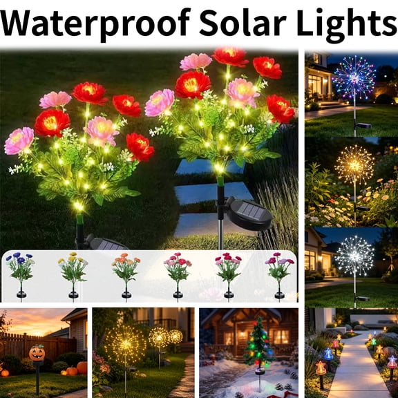 Hulucky Solar String Lights, Star Shape Solar Garden Lights Outdoor Waterproof for Garden Yard Outside Driveway Walkway Pathway Lawn Patio Landscape Decor - B