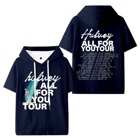 Hulvey All For You Tour Hooded Short Sleeved Shirt Hip Hop Tshirt Men Womens Hoody