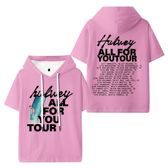 Hulvey All For You Tour Hooded Short Sleeved Shirt Hip Hop Tshirt Men Womens Hoody