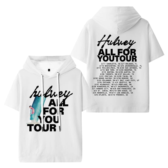 Hulvey All For You Tour Hooded Short Sleeved Shirt Hip Hop Tshirt Men Womens Hoody