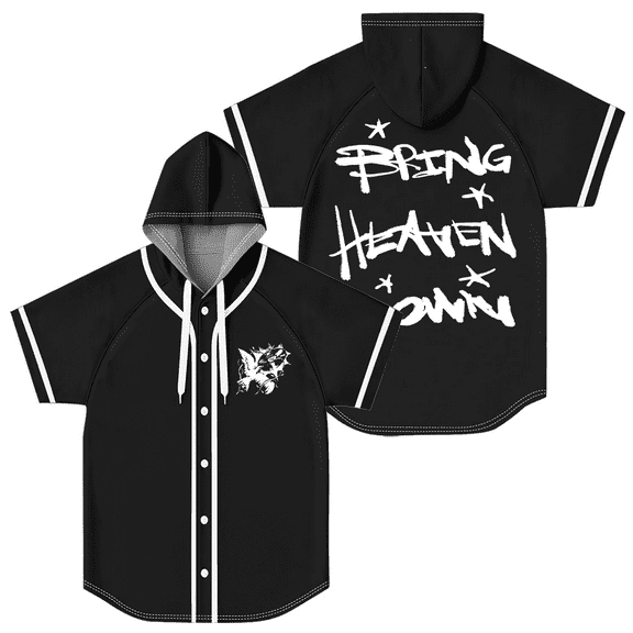 Hulvey Bring Heaven Down Baseball Jersey Women Men Hooded Short Sleeve Shirt Casual Trendy T-shirt