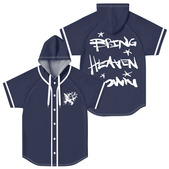 Hulvey Bring Heaven Down Baseball Jersey Women Men Hooded Short Sleeve Shirt Casual Trendy T-shirt