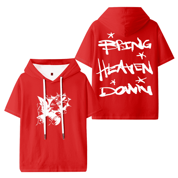 Hulvey Bring Heaven Down Hooded T-shirt Women Men Short Sleeve Tee Casual Fashion Tops