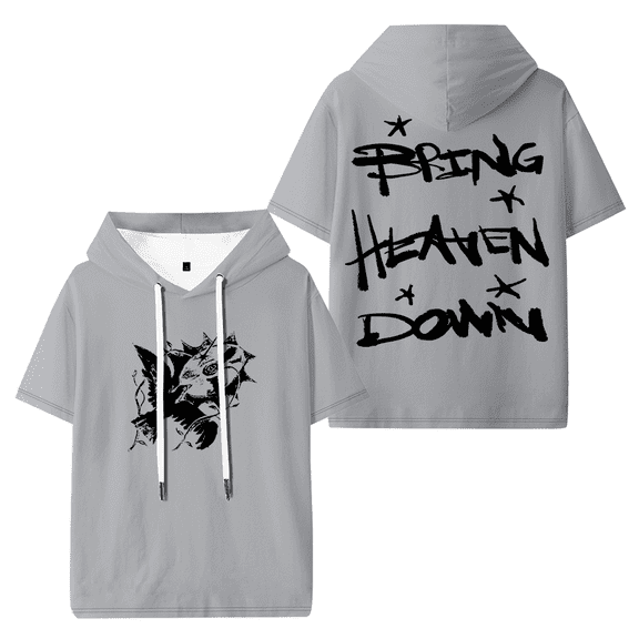 Hulvey Bring Heaven Down Hooded T-shirt Women Men Short Sleeve Tee Casual Fashion Tops