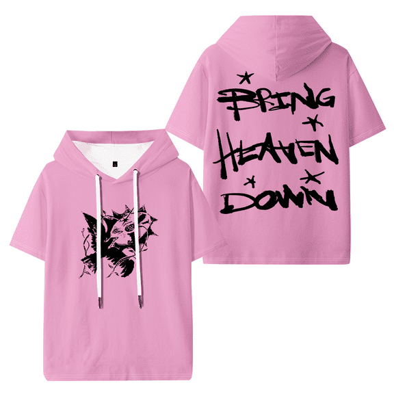 Hulvey Bring Heaven Down Hooded T-shirt Women Men Short Sleeve Tee Casual Fashion Tops