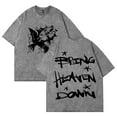 thumbnail image 1 of Hulvey Bring Heaven Down Washed Cotton Tee Women Men Short Sleeve Casual Streetwear T-shirt, 1 of 2