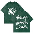thumbnail image 1 of Hulvey Bring Heaven Down Washed Cotton Tee Women Men Short Sleeve Casual Streetwear T-shirt, 1 of 2