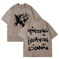 thumbnail image 1 of Hulvey Bring Heaven Down Washed Cotton Tee Women Men Short Sleeve Casual Streetwear T-shirt, 1 of 2