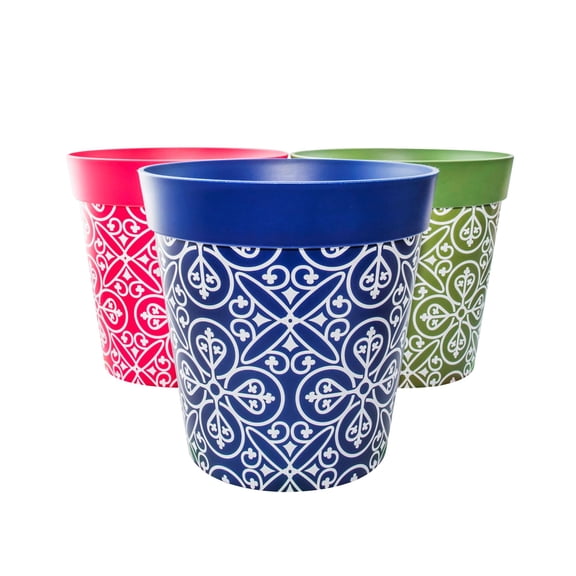 Hum Flowerpots, 3 Plastic, 10 inch Plant Pots, Multicolor Moroccan