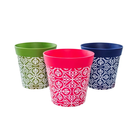 Hum Flowerpots, 3 Plastic, 6 inch Plant Pots, Multicolor Maroccan