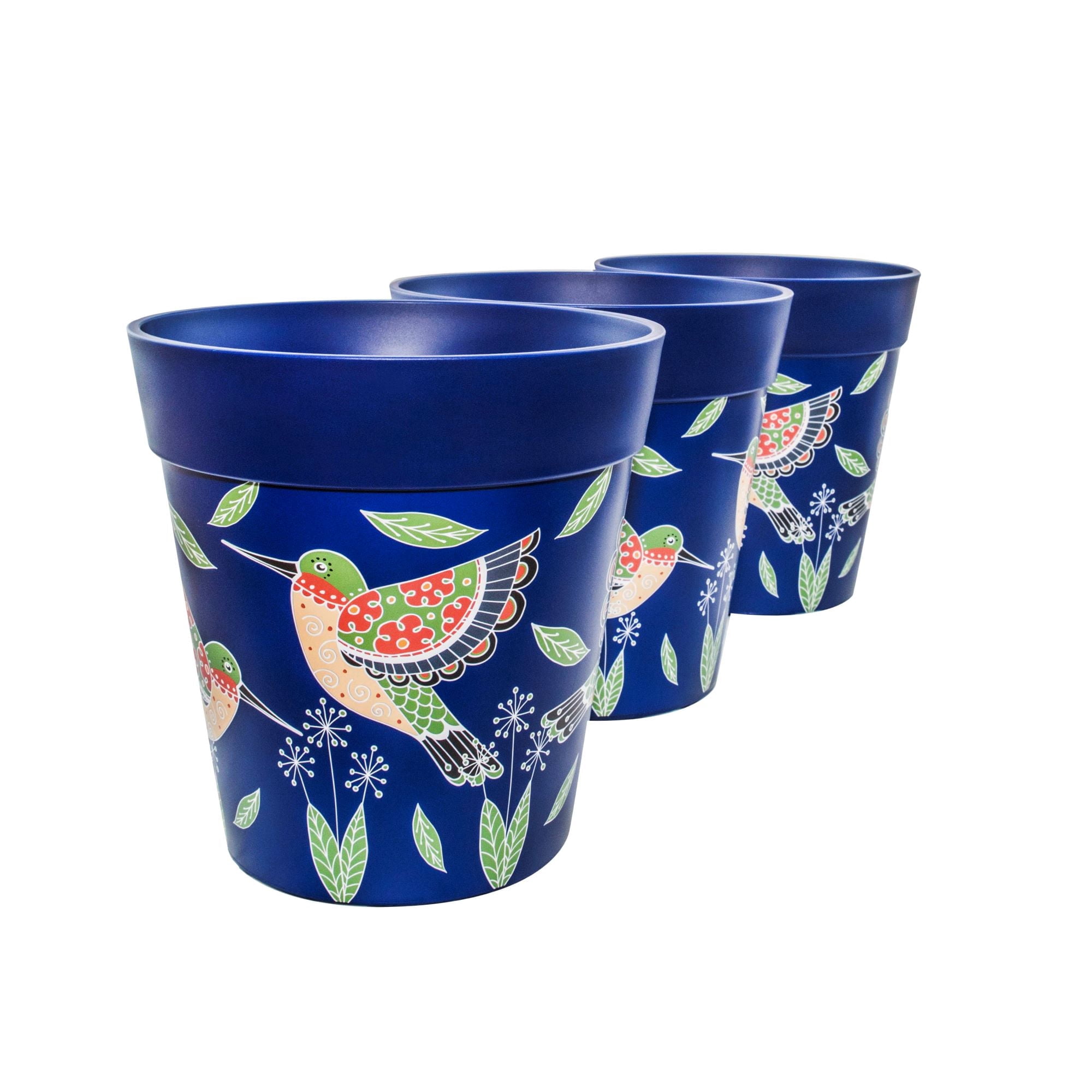 Hum Flowerpots Hum Flowerpots, 3 Plastic, 8.5 inch Plant Pots, Blue Hummingbirds ...
