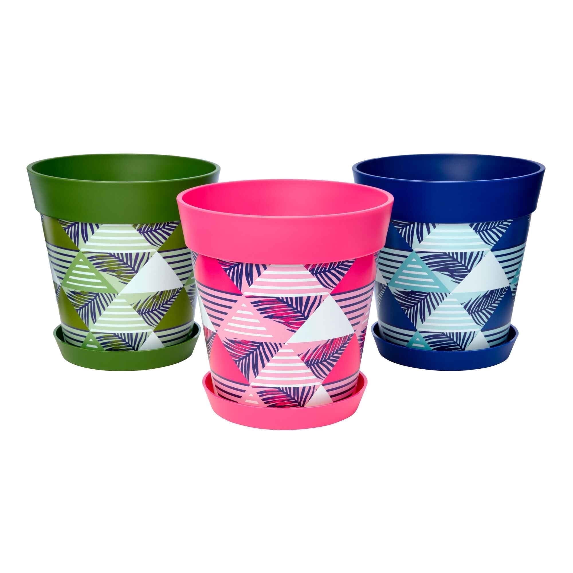 Hum Flowerpots Hum Flowerpots, 3 Plastic, 8.5 inch Plant Pots with 3 Saucers ...