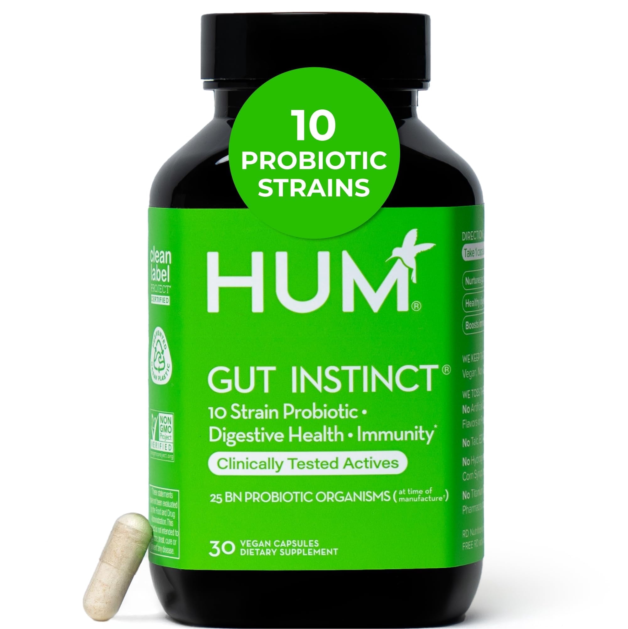 HUM Gut Instinct Daily Probiotics for Digestive & Immune Health, 30ct