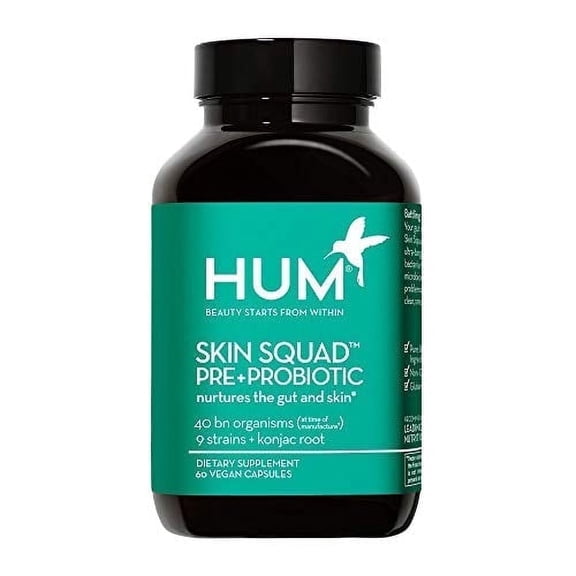 HUM Skin Squad Probiotic for Clear Skin & Gut Health Support, 60ct