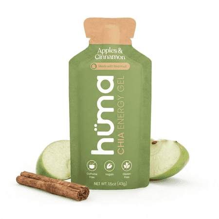 Huma Chia Energy Gel, Apple Cinnamon 12 Pack - Stomach Friendly, Real Food Energy Gels for Endurance Exercise