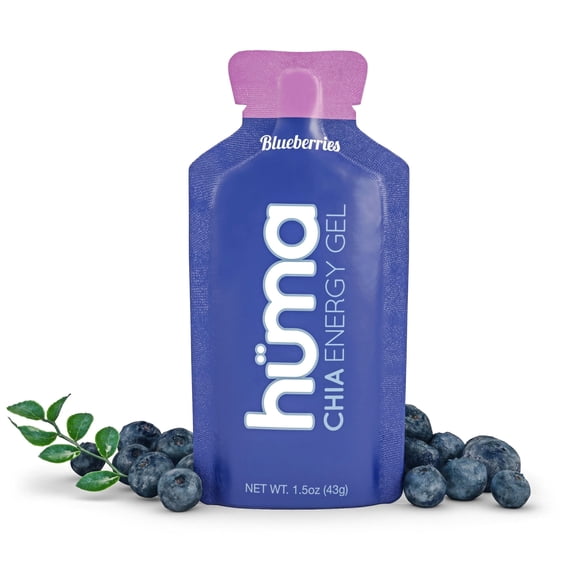 Huma Chia Energy Gel, Blueberry 24 Pack - Stomach Friendly, Real Food Energy Gels for Endurance Exercise