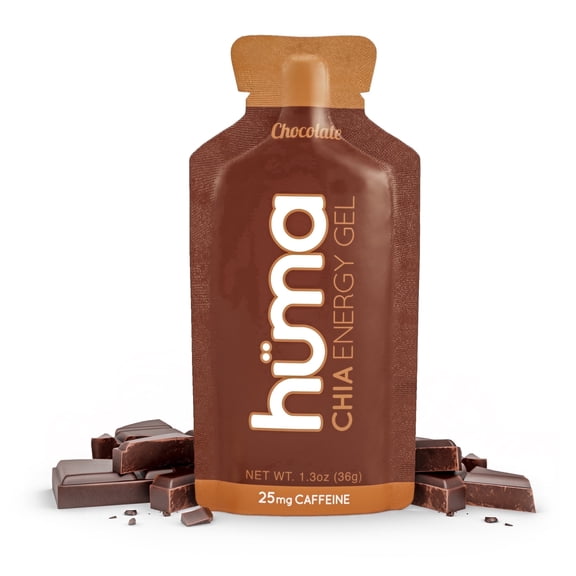 Huma Chia Energy Gel, Chocolate 12 Pack - Stomach Friendly, Real Food Energy Gels for Endurance Exercise