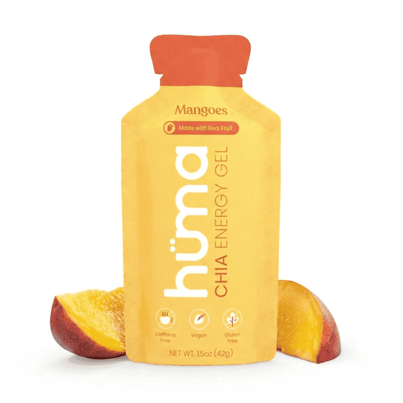 Huma Chia Energy Gel, Mango 24 Pack - Stomach Friendly, Real Food Energy Gels for Endurance Exercise