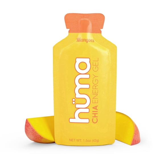 Huma Chia Energy Gel, Mango 24 Pack - Stomach Friendly, Real Food Energy Gels for Endurance Exercise